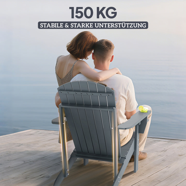 Adirondack havestol med kopholder, haveliggestol, balkonstol, massivt træ, mørkegrå, 95 x 72 x 93 cm