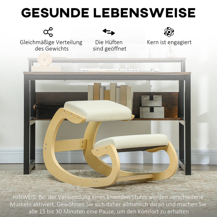 Ergonomisk gyngestol til knæ til hjemmekontor for at forbedre kropsholdningen, cremefarvet
