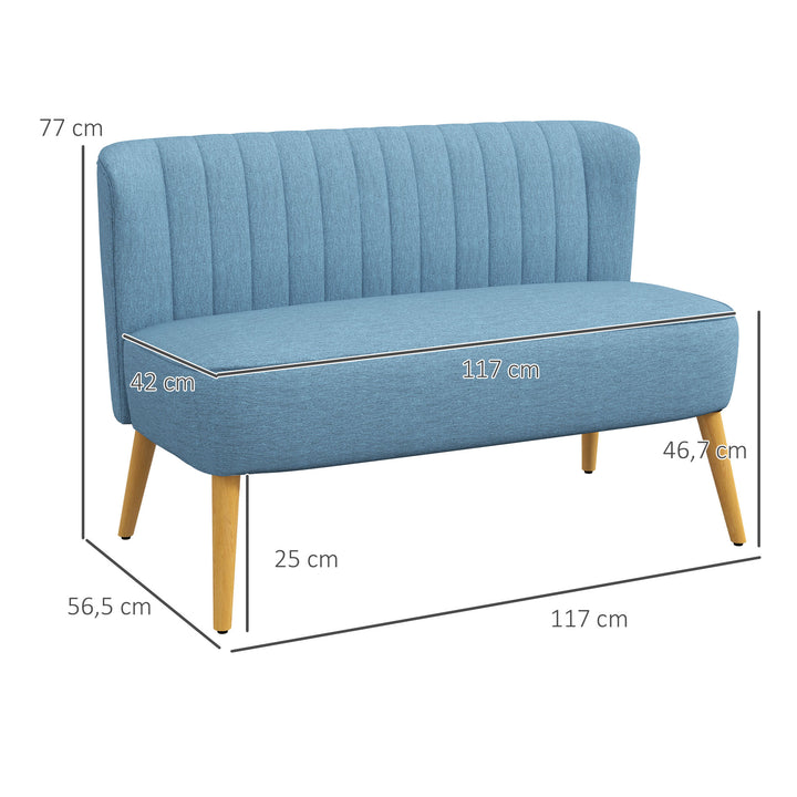 2-Personers sofa i retro-look, blød polstring, letplejeligt betræk, op til 150 kg, 117 x 56,5 x 77 cm, blå