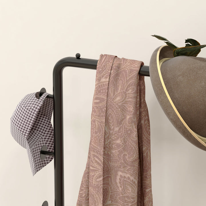 Knagerække, bøjlestang med stopper, 3 kroge, opbevaringsrum, kunststensfod, sort