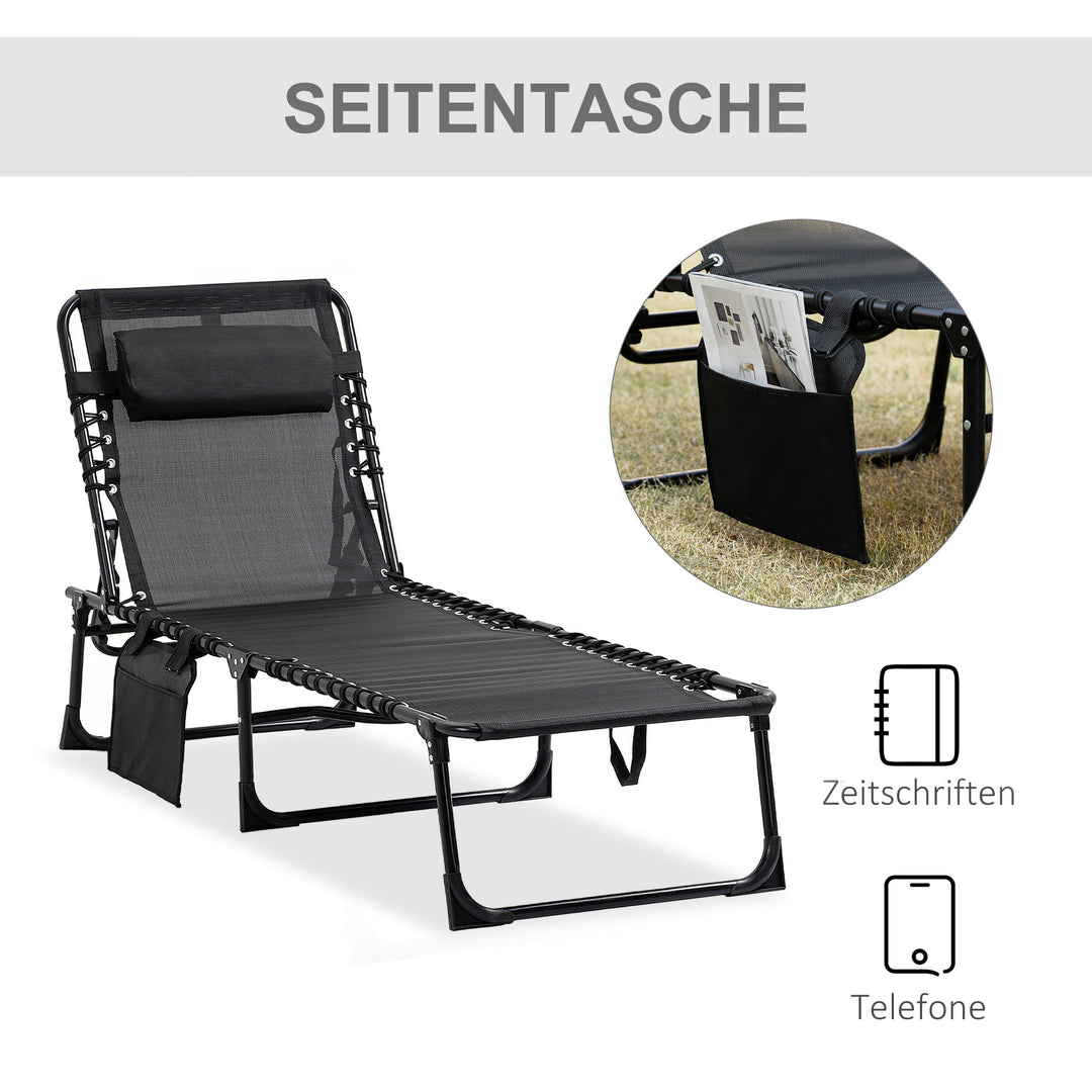 Liggestol, foldbar liggestol med nakkepude, stålstel, betræk af netstof, 120 kg lasteevne, sort