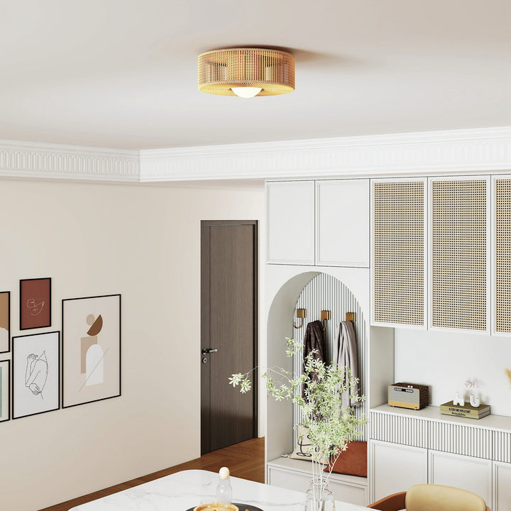 Loftlampe, Boho loftlampe, ophængt med G9 LED-fatning, rund lampeskærm af hampreb