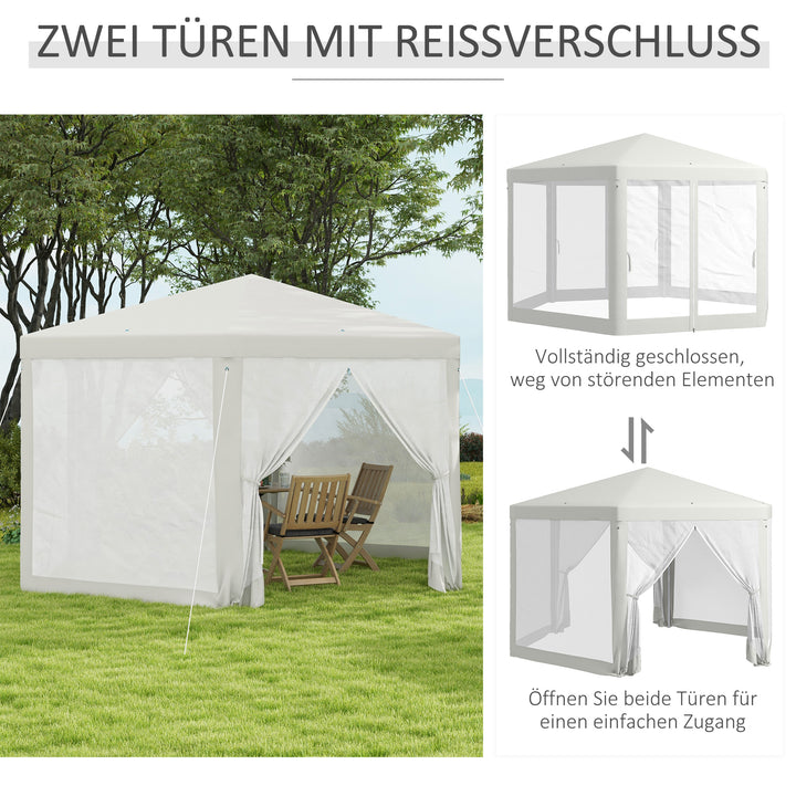 Havepavillon, sekskantet, netgardiner, metalramme, 3,94 x 3,412 x 2,5 m, cremefarvet