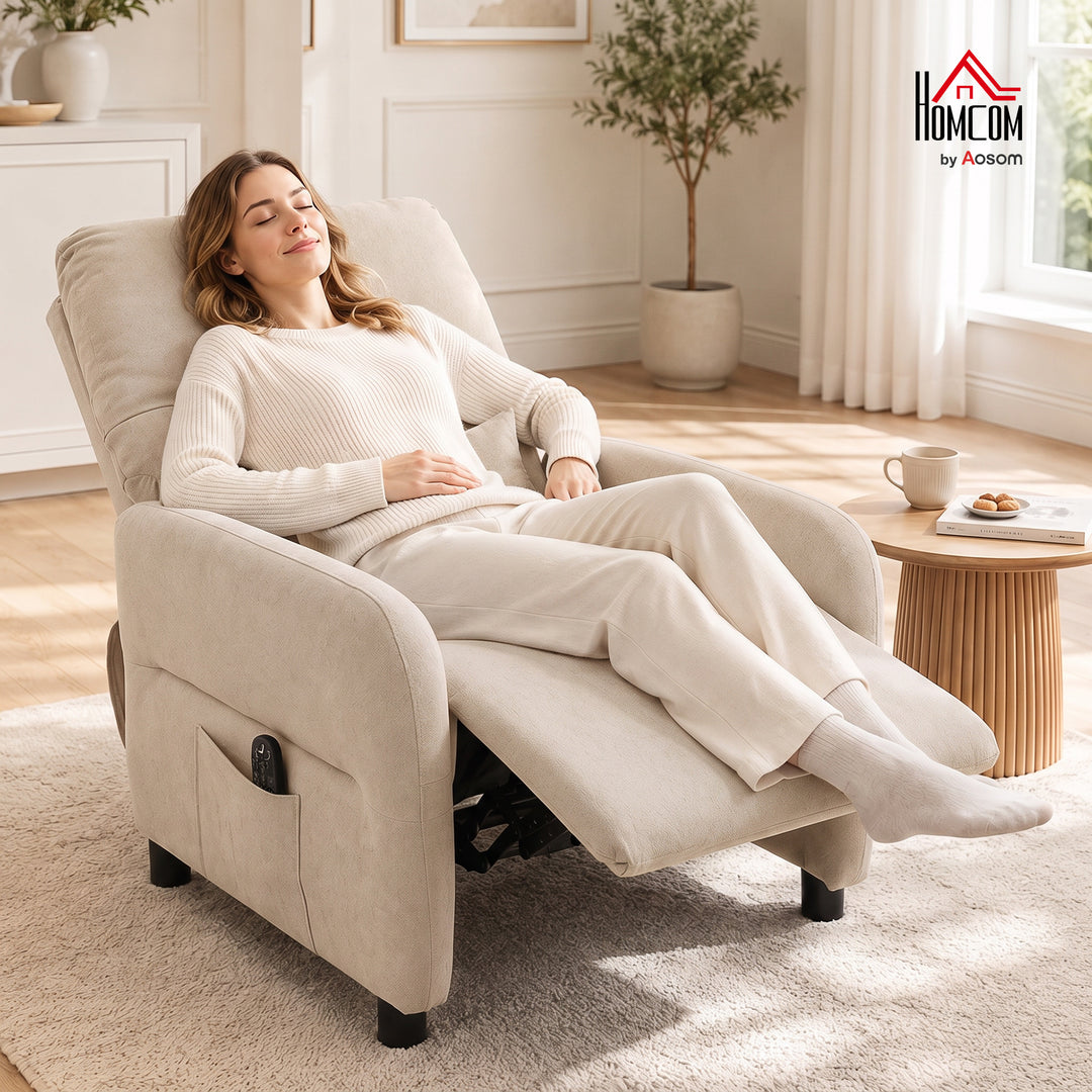 Lænestol med varme, vibrationsmassage og lænefunktion, beige