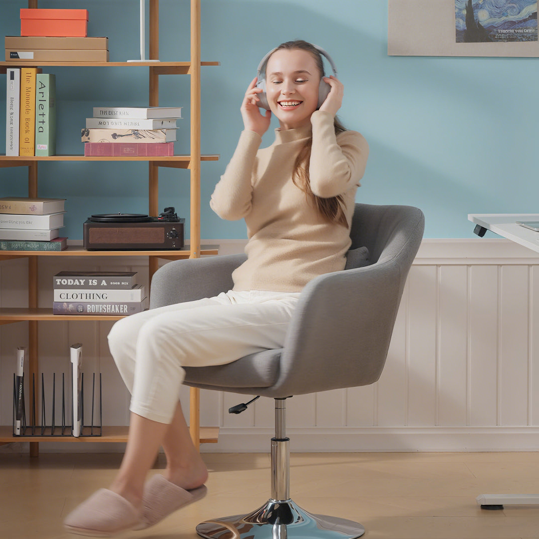 Arbejdsskammel drejeskammel op til 136 kg, højdejusterbar, hørlignende polyester, stål, grå, 60 x 60 x 79-91 cm