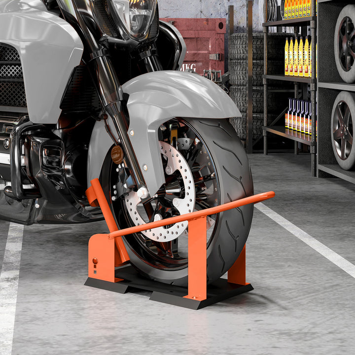 Motorcykelstativ til 15-21", 381-533,4 mm forhjul, justerbar motorcykelvippe, 816,5 kg lasteevne, orange