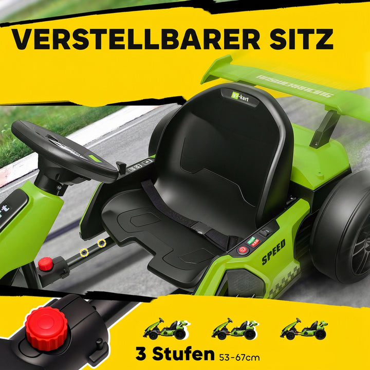 24V elektrisk gokart til børn med driftfunktion, 6-12 år, grøn