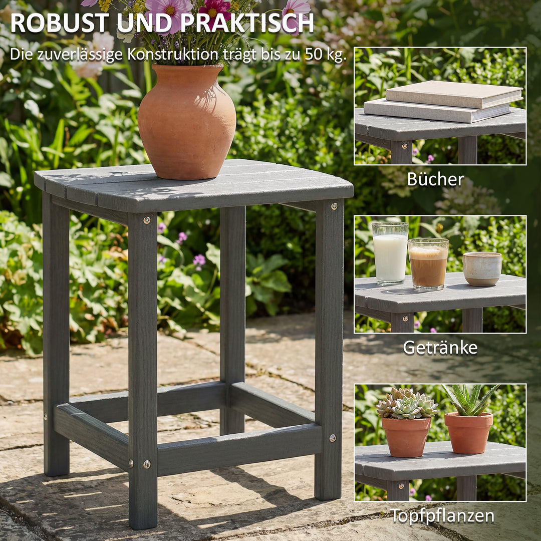 Havebord, vejrbestandigt balkonbord lavet af HDPE, udendørs spisebord/campingbord til have, terrasse, balkon, 48x37x46 cm, grå