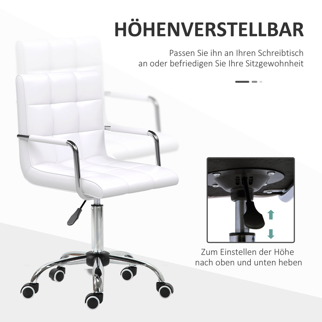 Kontorstol i retrostil, højdejusterbar, 5 hjul, 52,5 cm x 54 cm x 99 cm, hvid