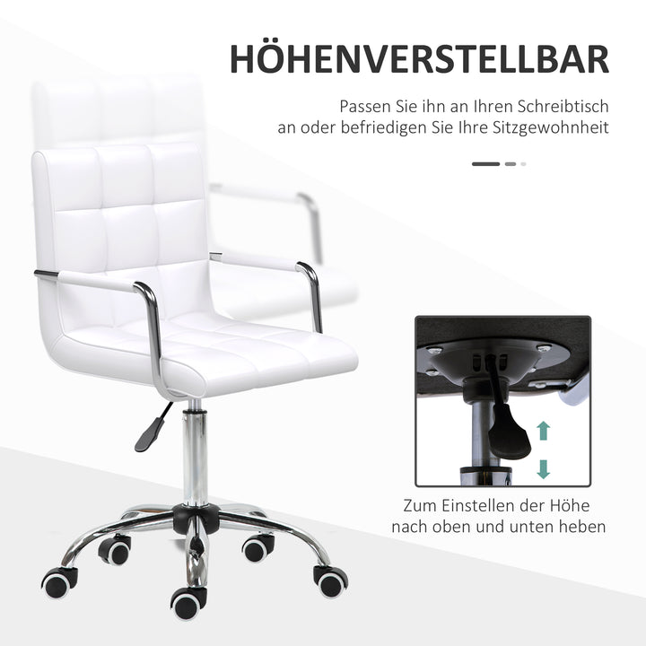 Kontorstol i retrostil, højdejusterbar, 5 hjul, 52,5 cm x 54 cm x 99 cm, hvid