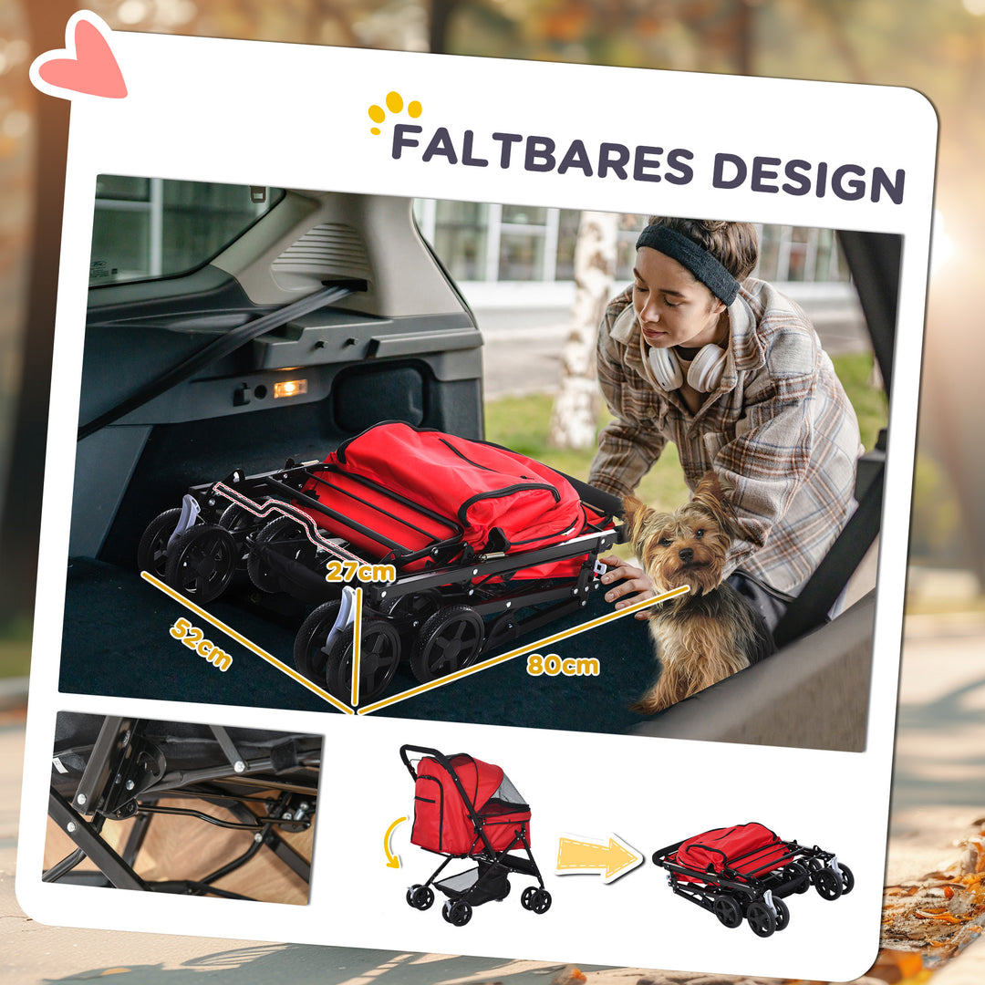 Hundevogn op til 10 kg foldbar justerbar kaleche oxford rød 76,5 x 52 x 95 cm