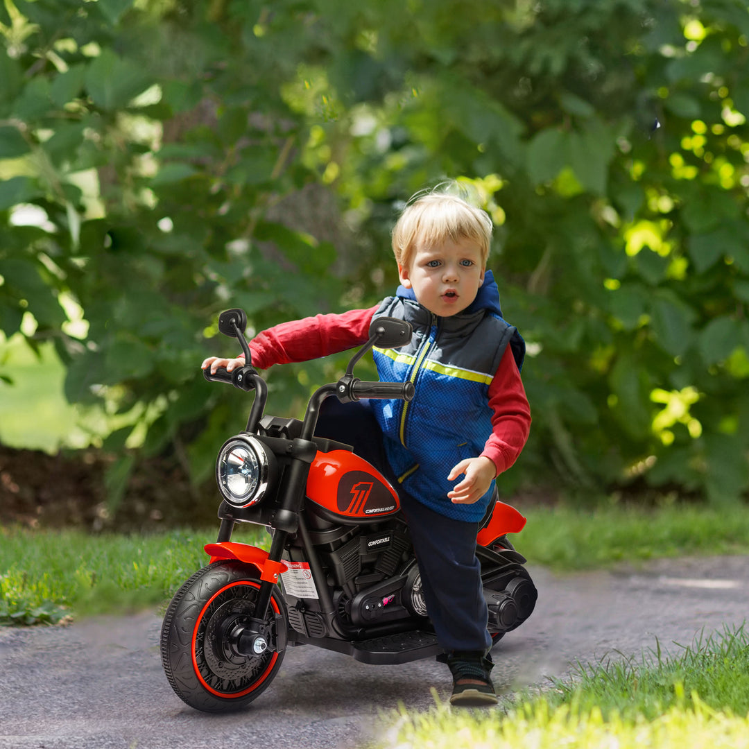 Elektrisk børnemotorcykel med forlygte, aftagelige støttehjul, 76x42x57 cm, rød/sort