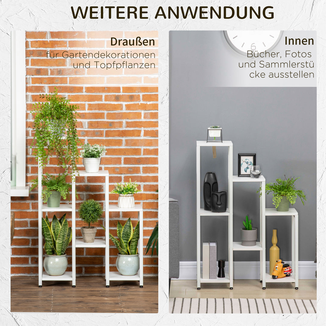 Blomsterstativ, plantestativ, 7 etager, til indendørs og udendørs brug, stål, hvid, 65 x 23 x 94,5 cm