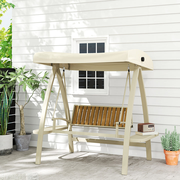 2-Personers havegynge med justerbart soltag og sidebord, 200 x 120 x 190 cm, beige