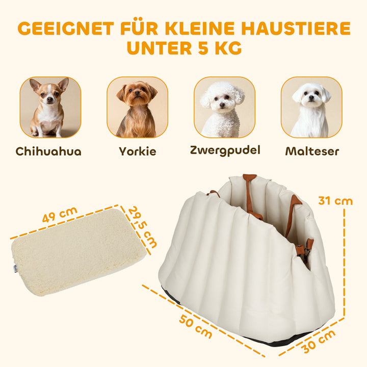 Hundebærertaske til hunde under 5 kg, 2 remme, Oxfordstof, hynde, snor, cremehvid
