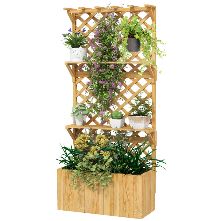 Højbed med espalier, blomsterkasse, 2 hylder, drænhuller, 76 x 33 x 177 cm
