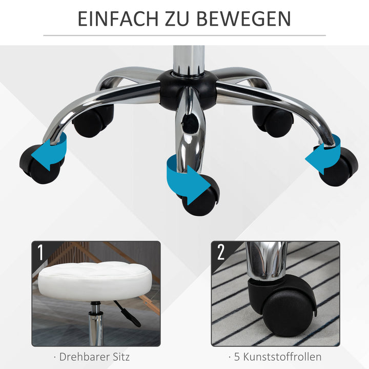 Drejestol, salonstol, højdejusterbar, kunstlæder, quiltet design, 35,5 x 48-63 cm, hvid/sølv