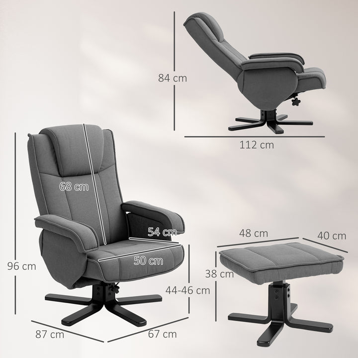 Gyngestol med fodskammel, betræk af fløjlsstof, drejestol med polstring, træstel, grå