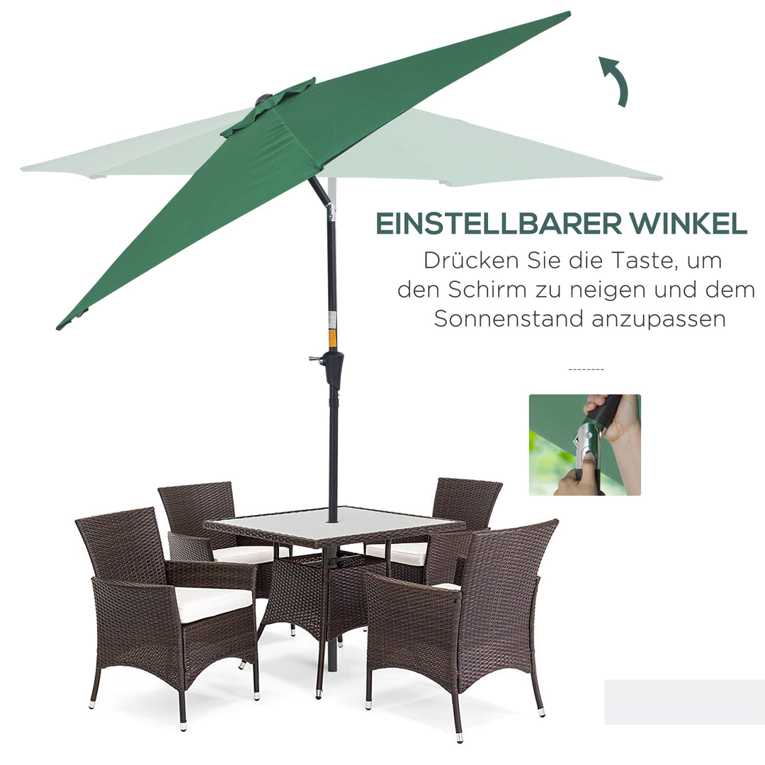 Sammenklappelig parasol, haveparasol, markedsparasol med håndsving, aluminium, 180 cm, polyester, mørkegrøn, Ø2,6 x 2,35 m