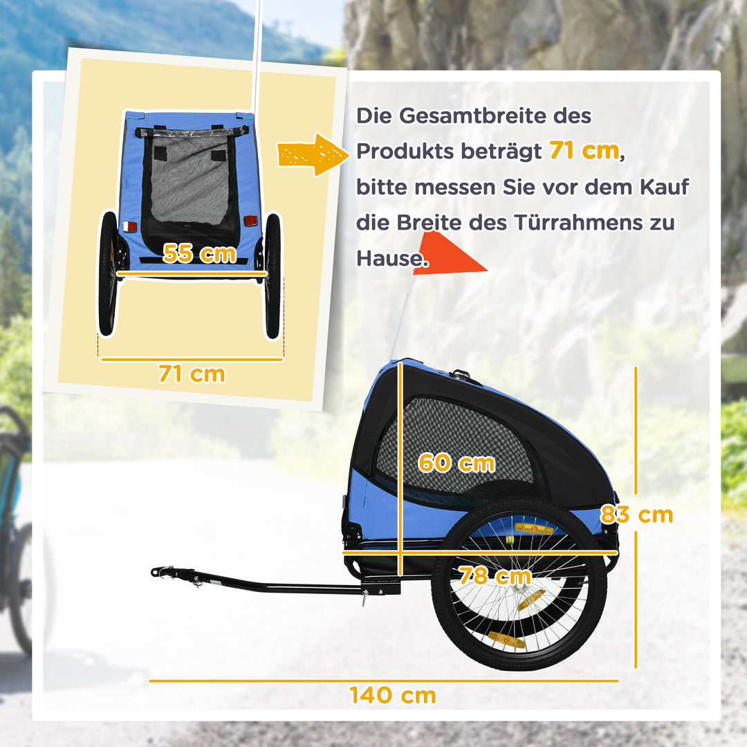 Hundetrailer, sammenklappelig cykeltrailer til hunde, vandafvisende, oxfordstof, stål, 140 x 71 x 83 cm, blå