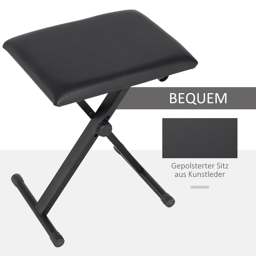 Højdejusterbar klaverstol, X-formet klaverbænk med kunstlæderhynde, foldbar klaverstol til klaver og keyboard, 39 x 29 x 37-47 cm, sort