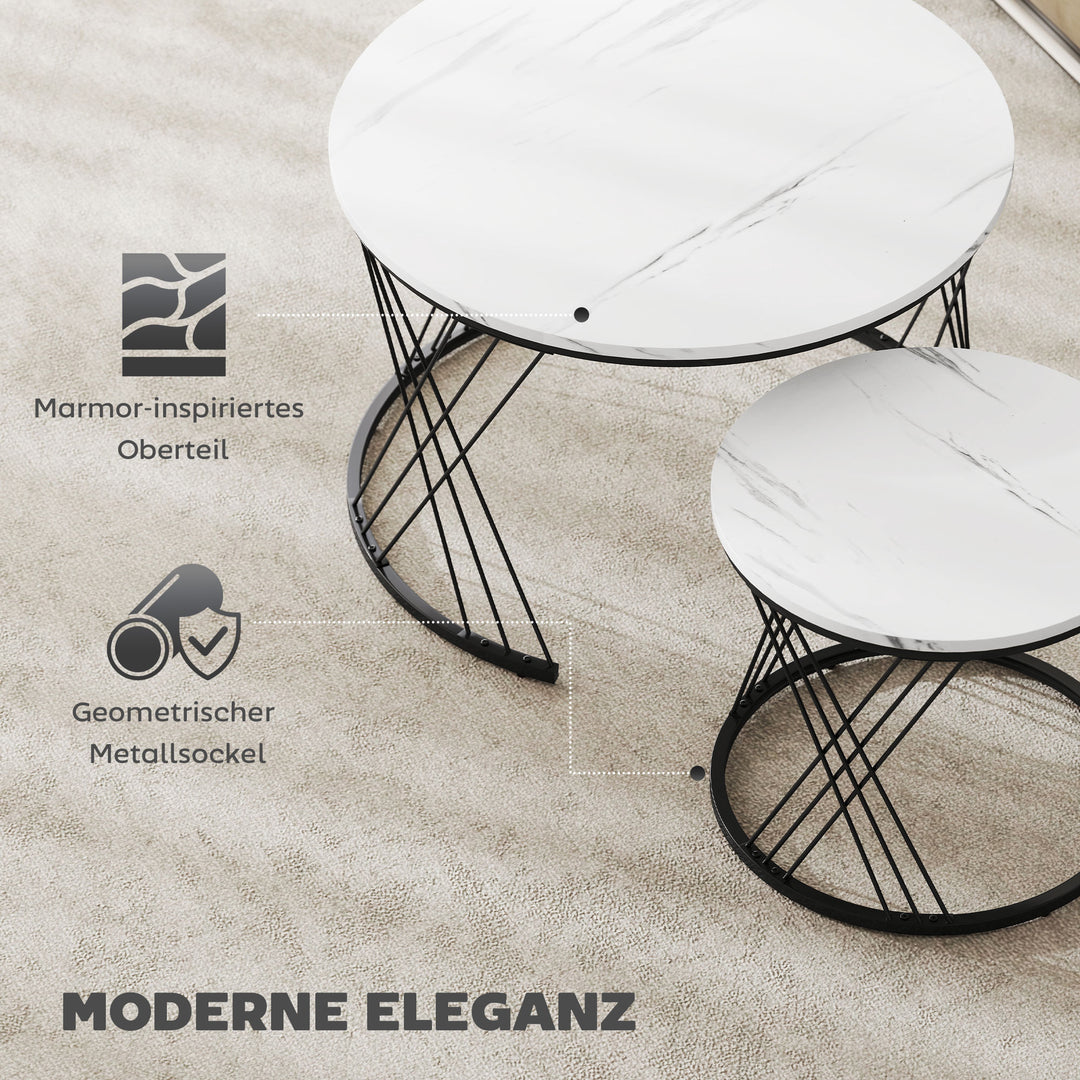 Sæt med 2 sofaborde i marmorlook af spånplade til stue, indskudsborde, hvide