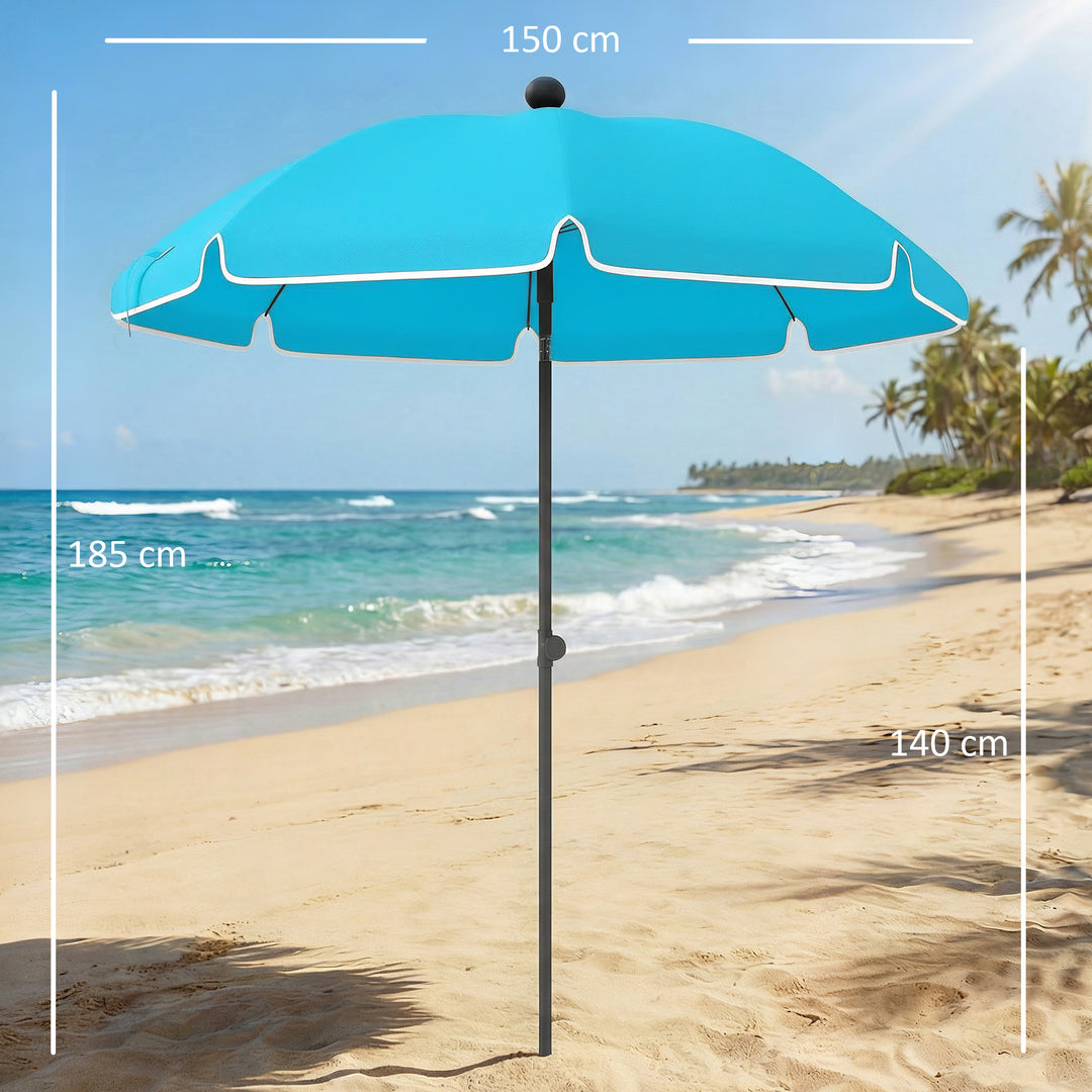 Strandparasol Ø150 cm, vandafvisende, foldbar, med sandanker, justerbar hældning, bæretaske, blå