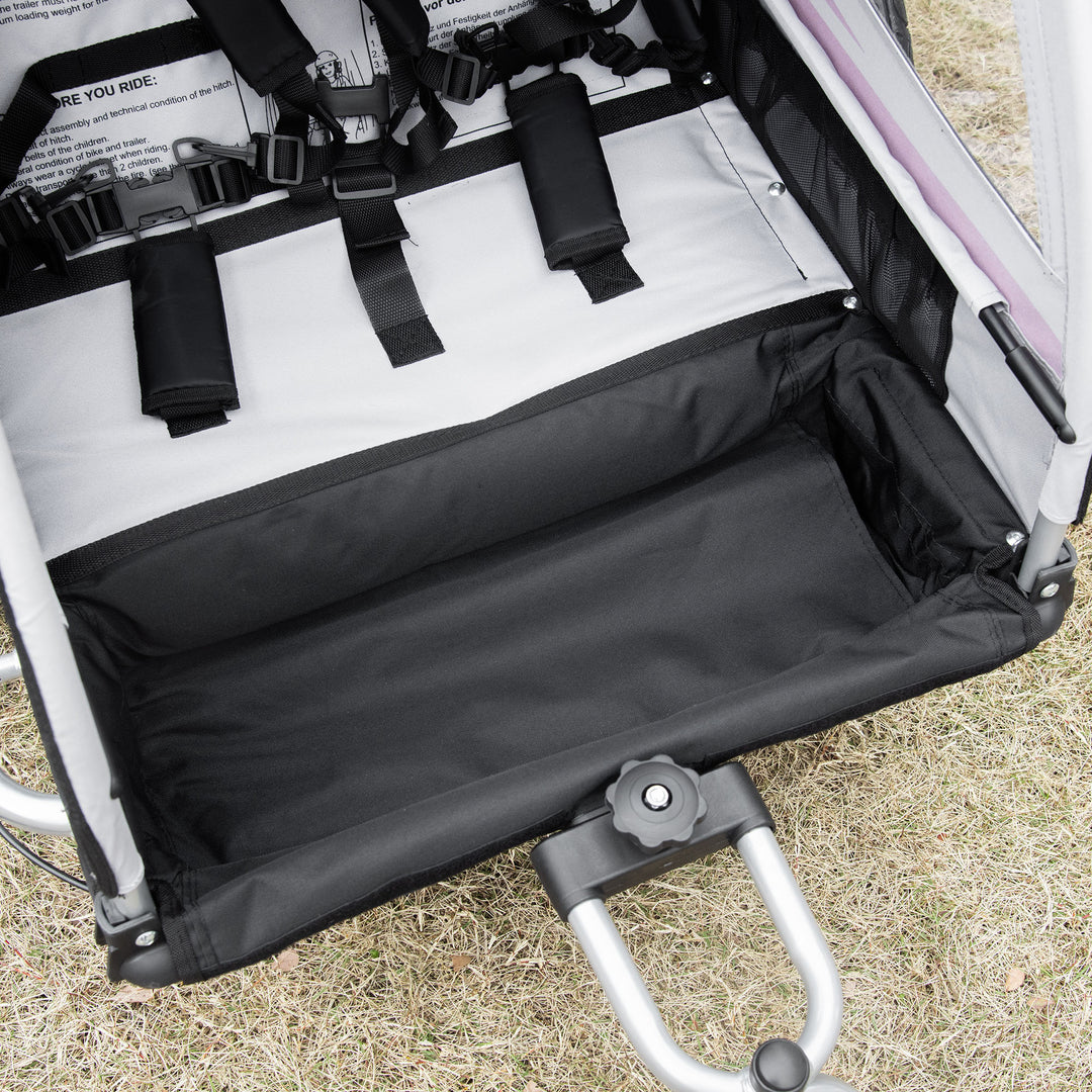 Børnecykeltrailer, 2-i-1, joggerfunktion, vejrbestandigt overtræk, stålstel, rød+sort, 142 x 75 x 101 cm