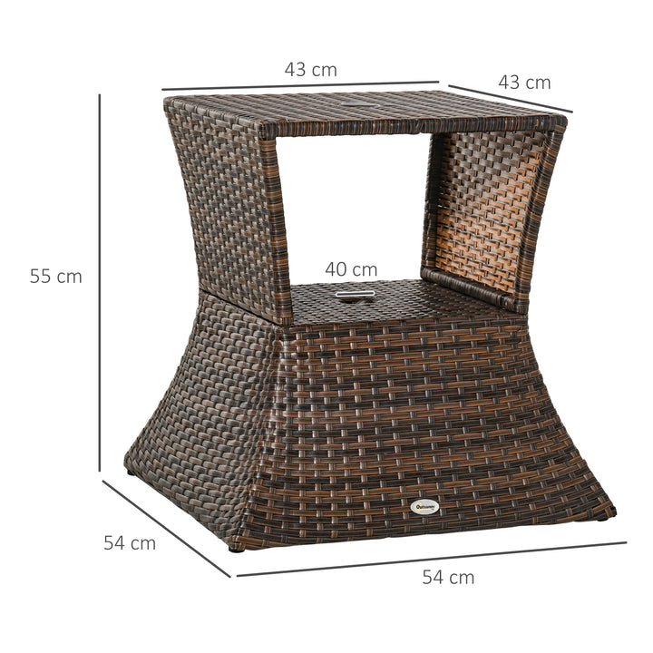 Havebord, sidebord, parasolstativ, havemøbler, terrasse, polyrattan, brun, 54 x 54 x 55 cm