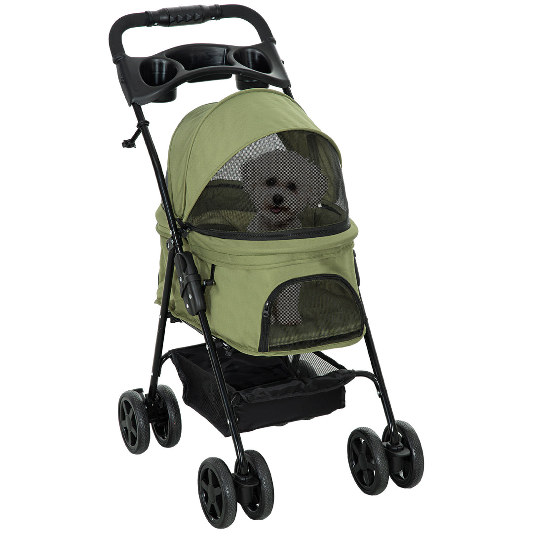 Hundeklapvogn/hundevogn, foldbar, med 2 sikkerhedssnore og 2 kopholdere, 67 x 45 x 96 cm, khaki