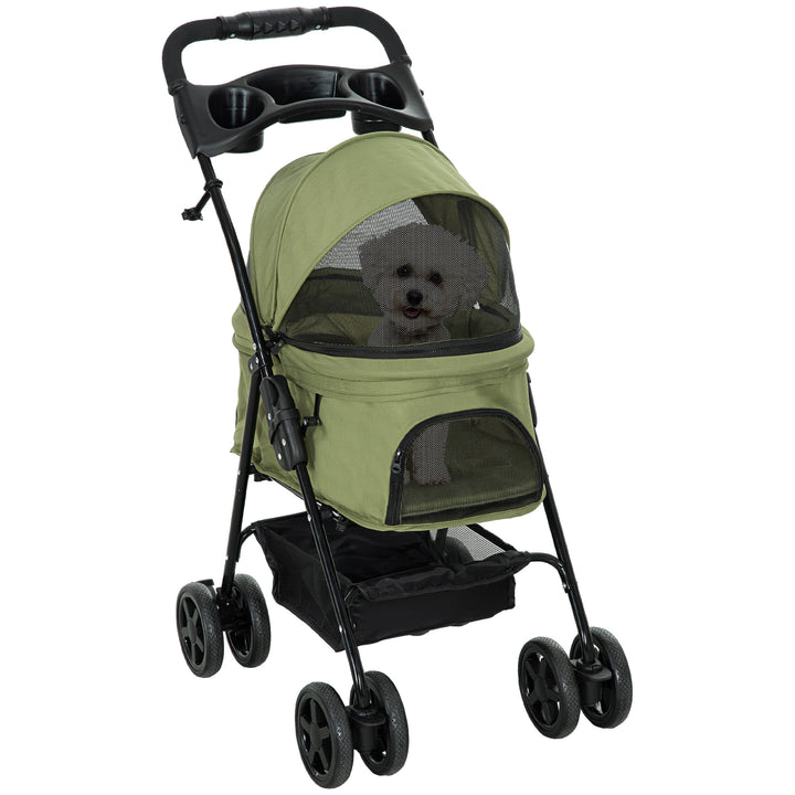 Hundeklapvogn/hundevogn, foldbar, med 2 sikkerhedssnore og 2 kopholdere, 67 x 45 x 96 cm, khaki