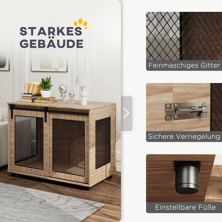 Hundebur, transportkasse til hunde, retreatkasse til kæledyr, låsbare døre, 98 x 60 x 78 cm, lysebrun