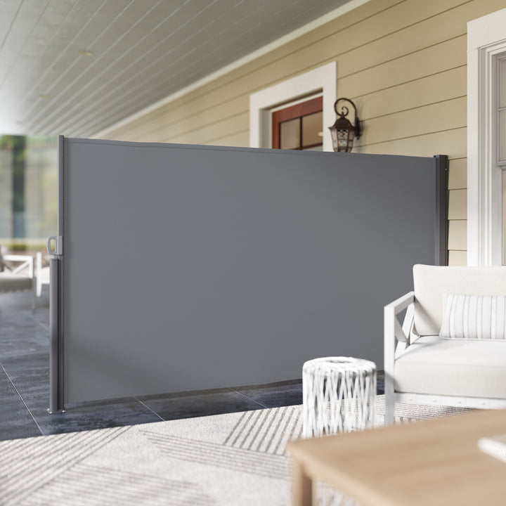 Sidemarkise, udtrækkelig, uigennemsigtig privatlivsskærm med vægbeslag, belægning, 300x180 cm, mørkegrå