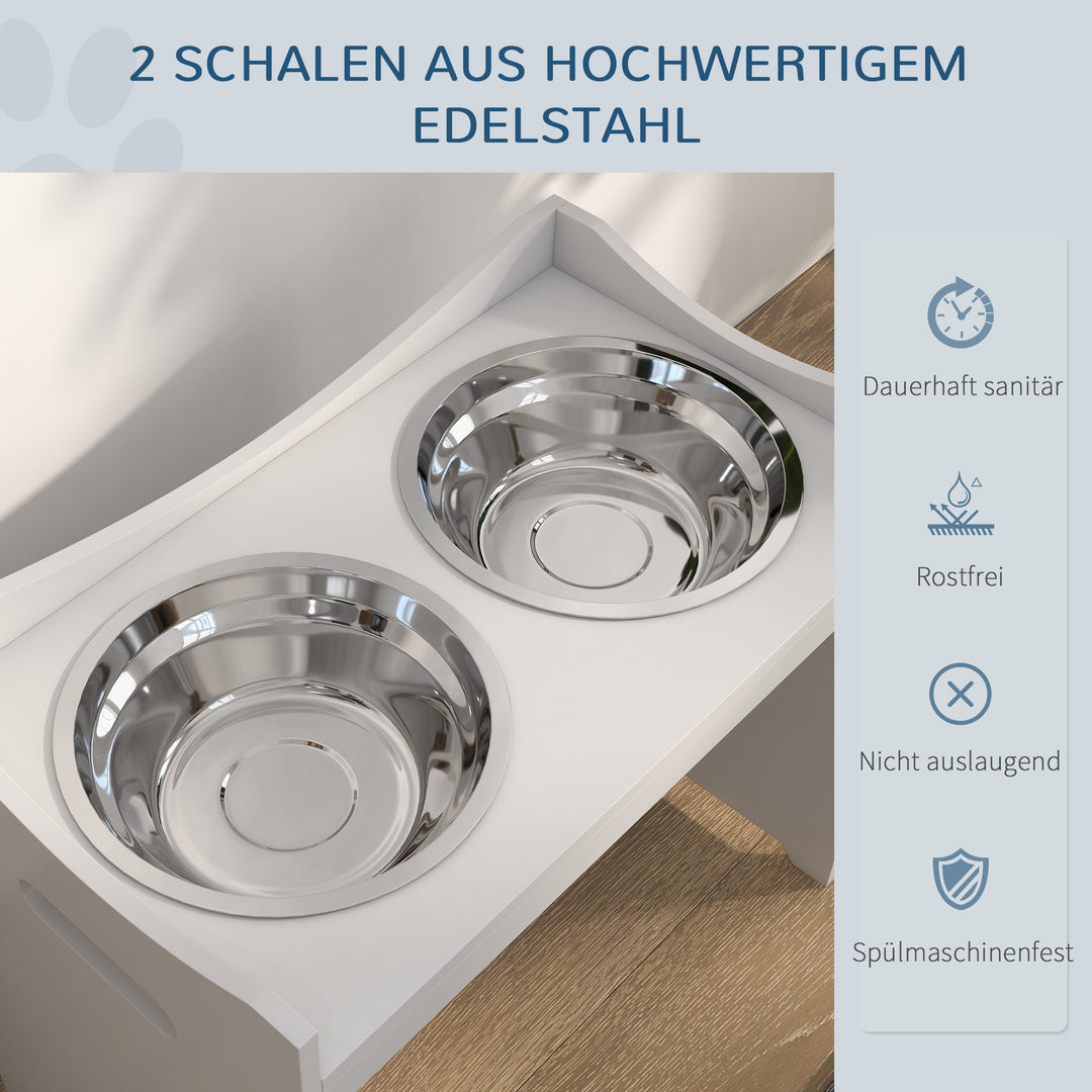 Foderstation til hunde, 2 skåle i rustfrit stål, højdejusterbar, 54x31,5x47cm, hvid