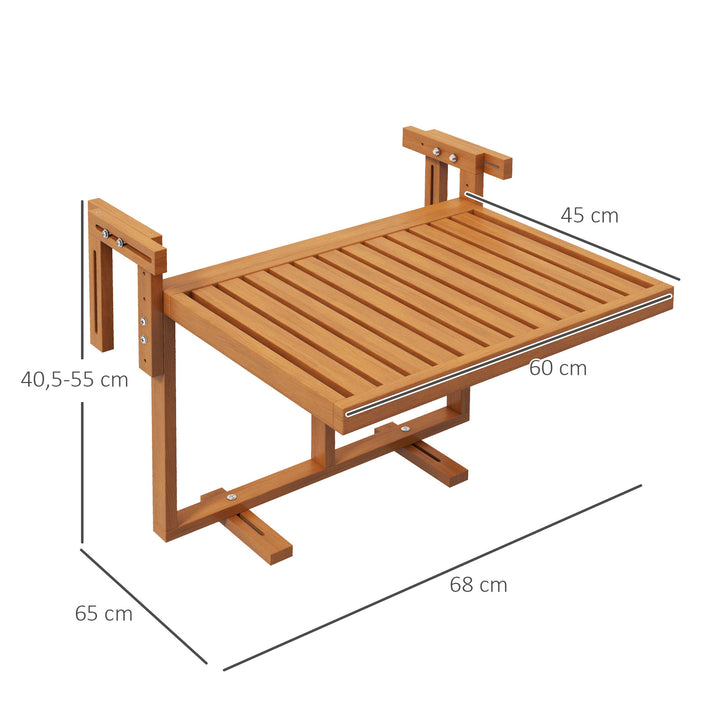 Balkonbord, klapbord, havebord, udendørs klapbord, vejrbestandigt, højdejusterbart, 68 cm x 65 cm x 55 cm, teak