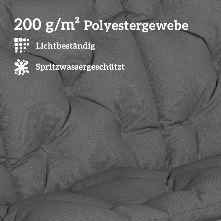 Bænkhynde 150x100x10 cm, 3-personers bænkhynde med bånd, ryglæn UPF30+ med sidelomme, mørkegrå