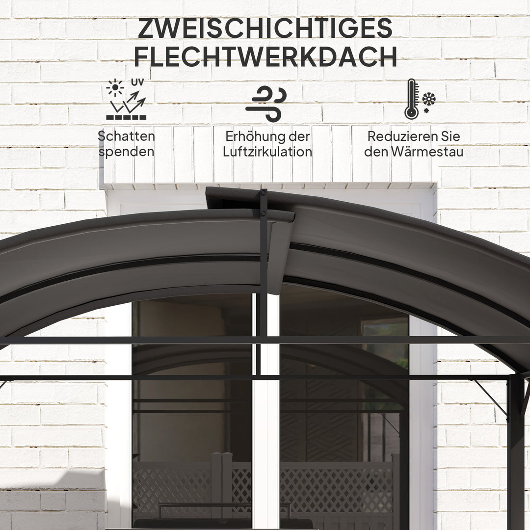 Bbq-pavillon, 2 sidehylder, kroge, stålramme, 1,1 x 2,3 m, mørkegrå