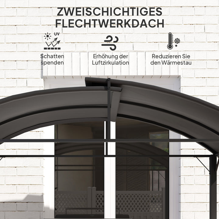 Bbq-pavillon, 2 sidehylder, kroge, stålramme, 1,1 x 2,3 m, mørkegrå