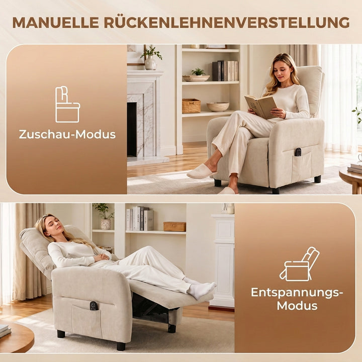 Lænestol med varme, vibrationsmassage og lænefunktion, beige