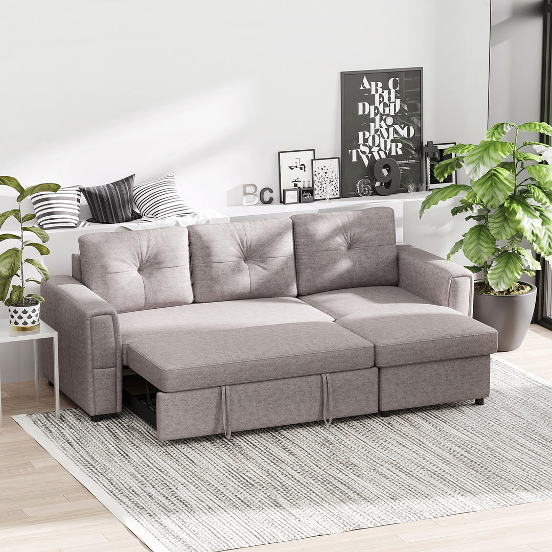 3-personers sofa med sengefunktion, sovesofa med chaiselong, polstret sofa, grå