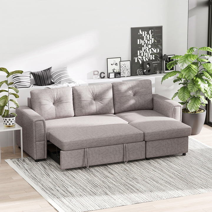 3-personers sofa med sengefunktion, sovesofa med chaiselong, polstret sofa, grå