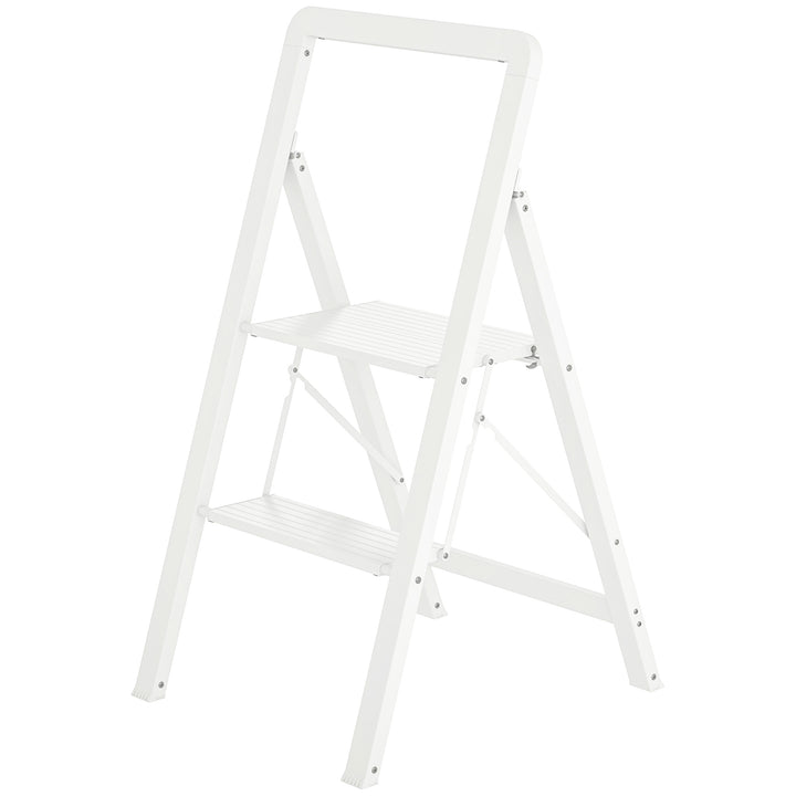 2-Trins trappestige, aluminium foldbar, skridsikker platform, hvid