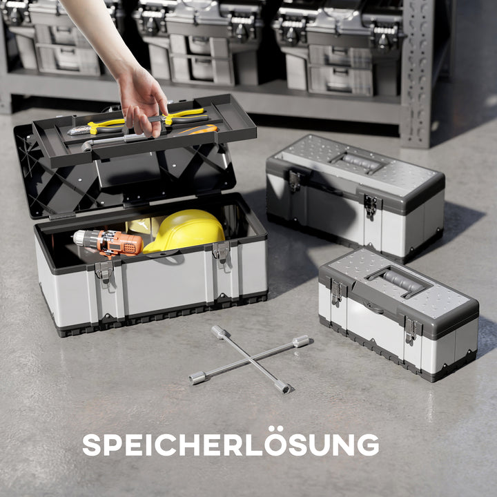 3-Delt værktøjskassesæt, rustfrit stål, plastik, sølv