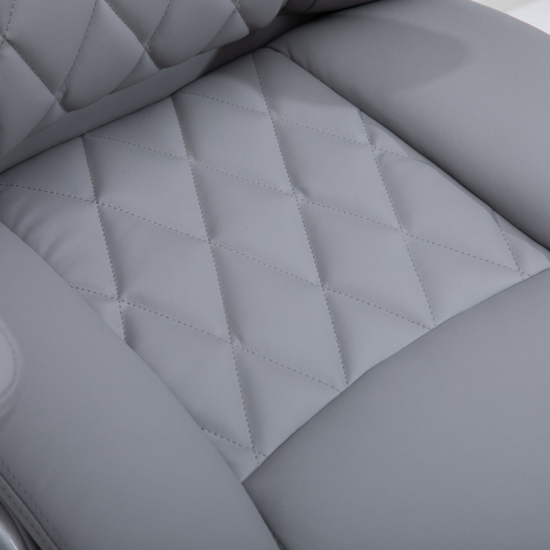 Kontorstol, ergonomisk drejestol, computerstol med vippefunktion, højdejusterbar med nakkestøtte og polstrede armlæn, kunstlæder, grå, 70 x 71 x 113–121 cm