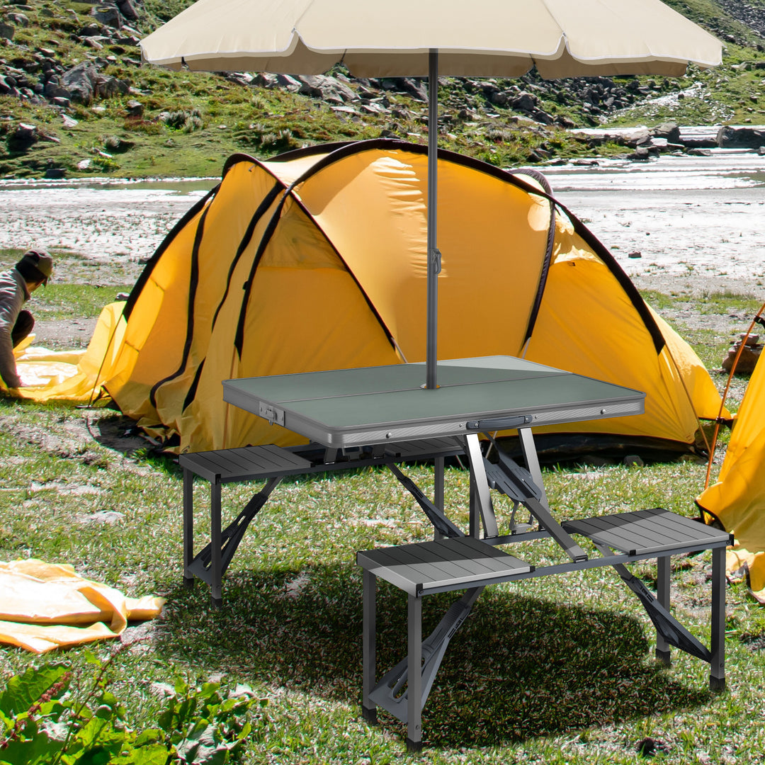 Campingbord klapbord med 4 stole klapbord havebord i aluminium 85,5 x 135 cm grå
