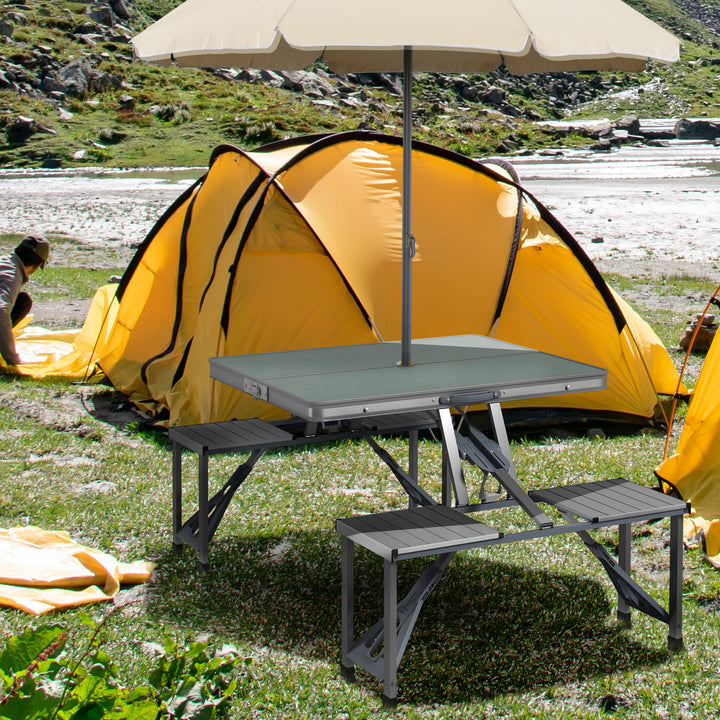 Campingbord klapbord med 4 stole klapbord havebord i aluminium 85,5 x 135 cm grå