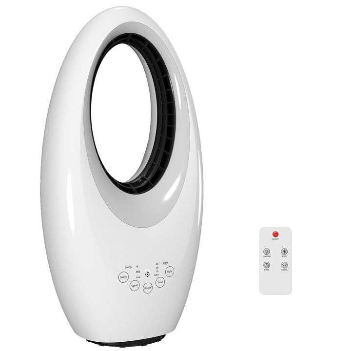 Tårnventilator uden rotorblade, støjsvag ventilator med 60° oscillation, LED-belysning, 3 hastigheder, 7,5 timer