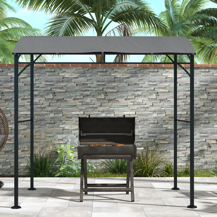 Grillpavillon, grillovertræk, regnslag, kroge til redskaber, stålramme, mørkegrå, 215 x 150 x 182/220 cm