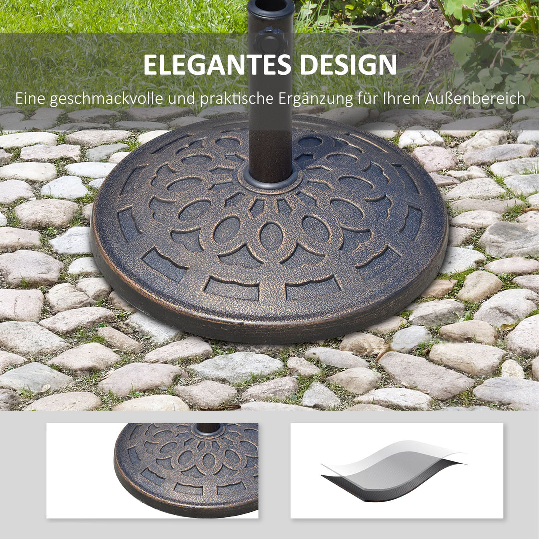 Parasolfod i harpiks, 14 kg, med håndtag, rund parasolholder, til parasoller med 38 mm/48 mm stangdiameter, til altan, terrasse, have, bronze