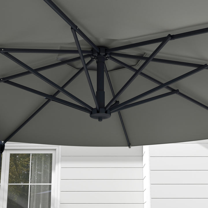 Ø3 m cantilever parasol, vipbar, drejelig, håndsving, vindfang, metalmast, mørkegrå